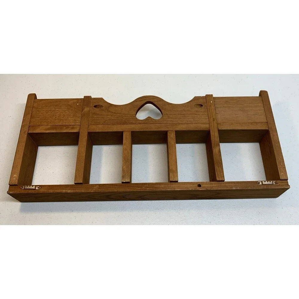 Country Wall Curio Knick Knack Display Shelf Wooden Cubbies Pegs Pine Heart